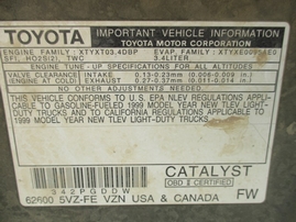   1999 TOYOTA TACOMA SR5 GREEN 3.4L AT 4WD Z15041